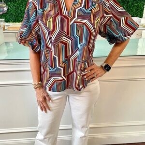 THML Brown and Orange Graphic Boxy Blouse